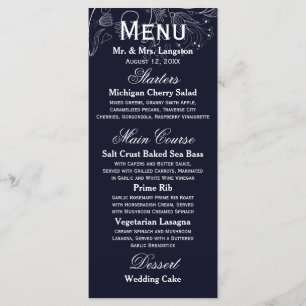 Floral Pattern Navy/White Tulip - Reception Menu