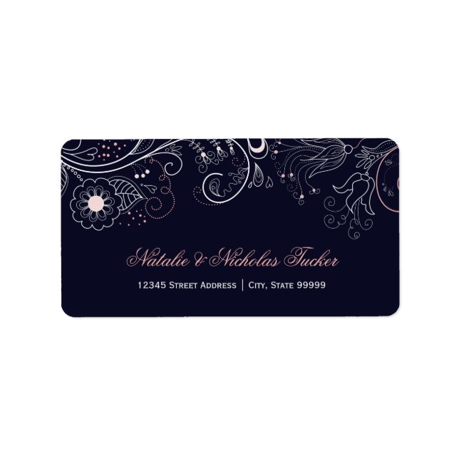 Floral Pattern Navy with Tulip - Address Labels (Front)