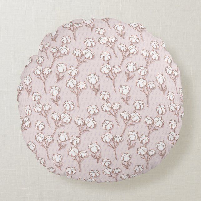 floral pattern of pink cotton inflorescences round cushion (Front)
