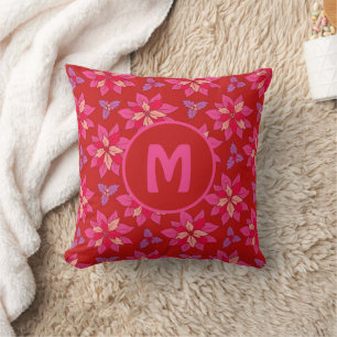  Floral pattern of red poinsettia with Monogram. Cushion