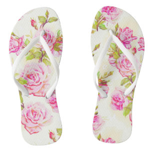 Floral Pattern Old Pink Roses Woman Flip Flop