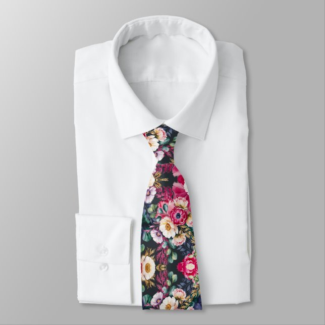 Floral pattern on a dark background tie (Tied)