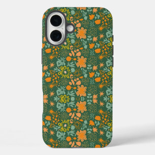 Floral pattern on a dark green background  iPhone 16 plus case