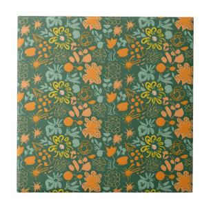 Floral pattern on a dark green background  ceramic tile