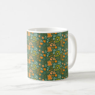 Floral pattern on a dark green background  coffee mug