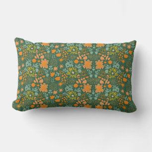 Floral pattern on a dark green background lumbar cushion