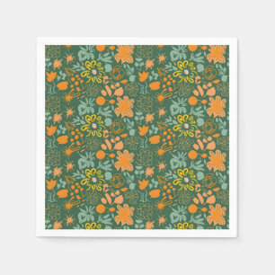 Floral pattern on a dark green background napkin