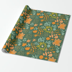 Floral pattern on a dark green background  wrapping paper