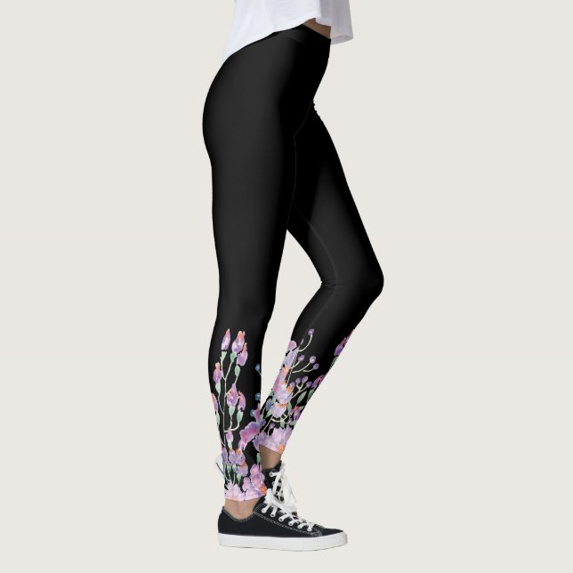 Floral Pattern on Black Leggings (Right)