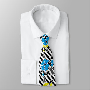 Floral pattern on black striped background  tie