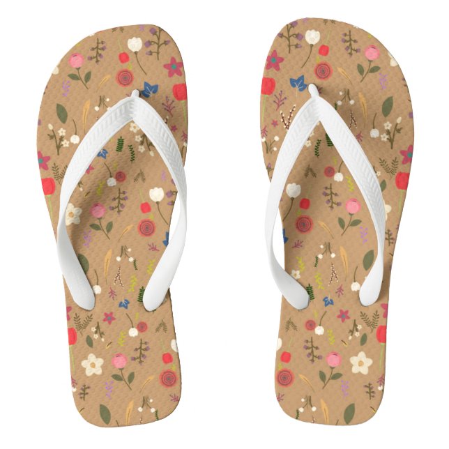 Floral pattern on brown background  thongs (Footbed)