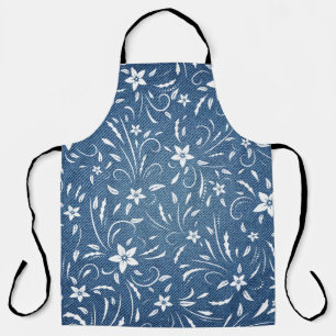 Floral pattern on denim apron