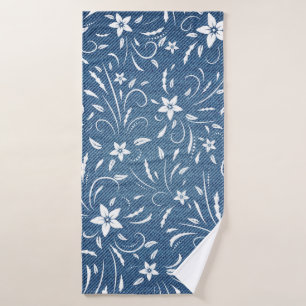 Floral pattern on denim bath towel