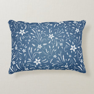 Floral pattern on denim decorative cushion
