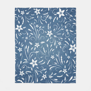 Floral pattern on denim fleece blanket