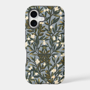 Floral pattern on dusty blue-gray background
