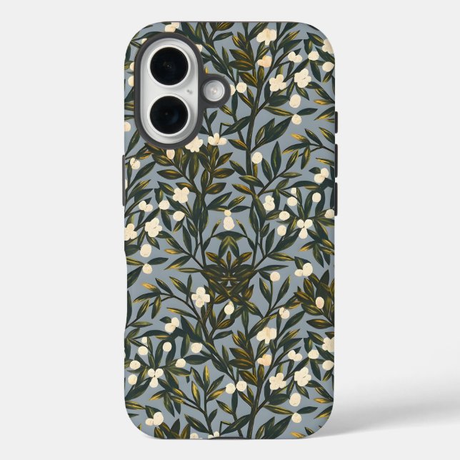 Floral pattern on  dusty blue-gray background Case-Mate iPhone case (Back)