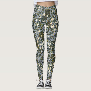Floral pattern on dusty blue-gray background leggings