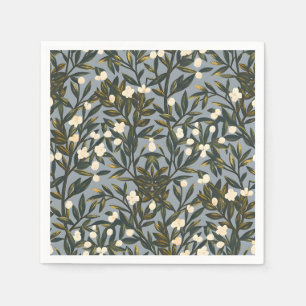 Floral pattern on dusty blue-gray background napkin