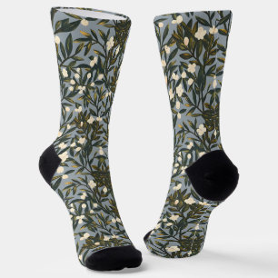 Floral pattern on dusty blue-gray background socks