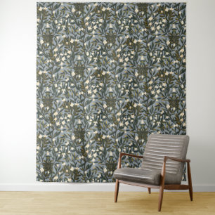 Floral pattern on dusty blue-gray background tapestry