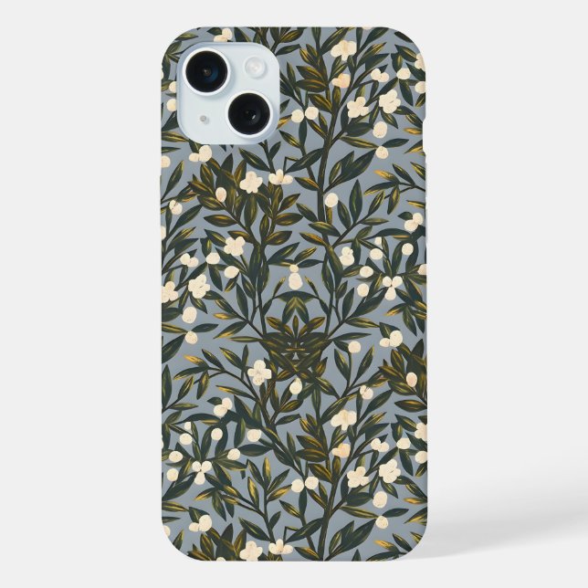 Floral pattern on  dusty blue-grey background iPhone case (Back)