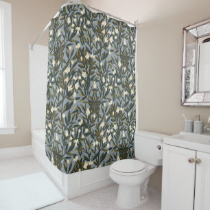 Floral pattern on dusty blue-grey background shower curtain