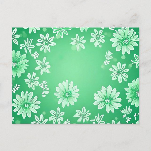 Floral Pattern on Green Background Postcard (Front)