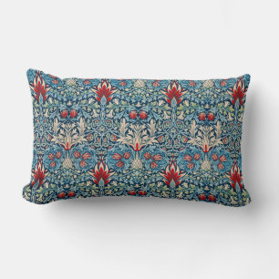 Floral pattern on green leaves blue background lumbar cushion