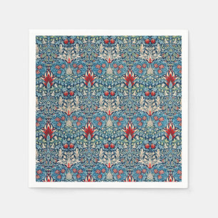 Floral pattern on green leaves blue background napkin