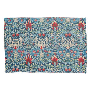 Floral pattern on green leaves blue background pillowcase