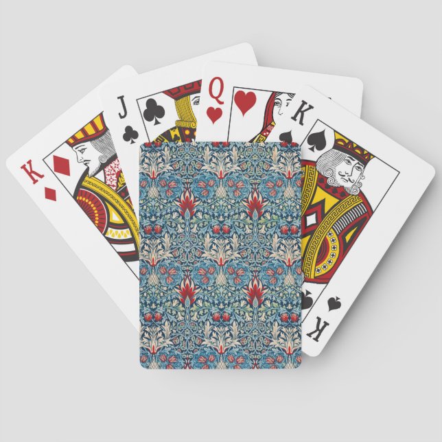 Floral pattern on green leaves blue background playing cards (Back)