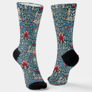 Floral pattern on green leaves blue background socks