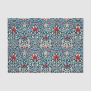 Floral pattern on green leaves blue background tissue paper
