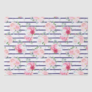 Floral Pattern on Horizontal Stripe Roses Peony Tissue Paper