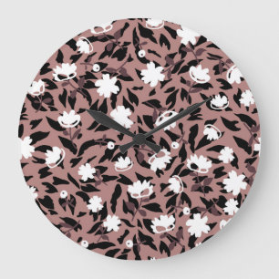 Floral pattern on leopard background. large clock