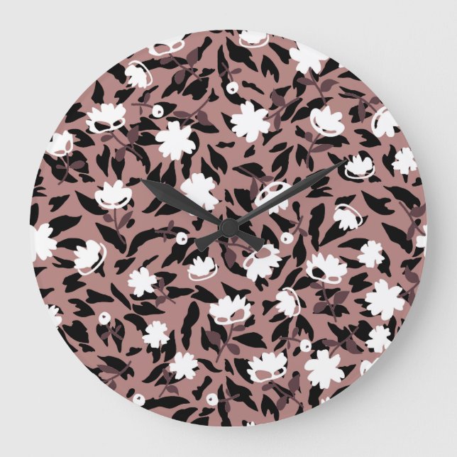 Floral pattern on leopard background. large clock (Front)