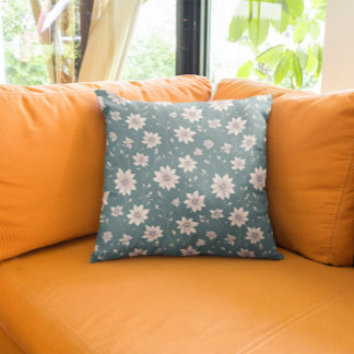 Floral Pattern on Teal Background Cushion