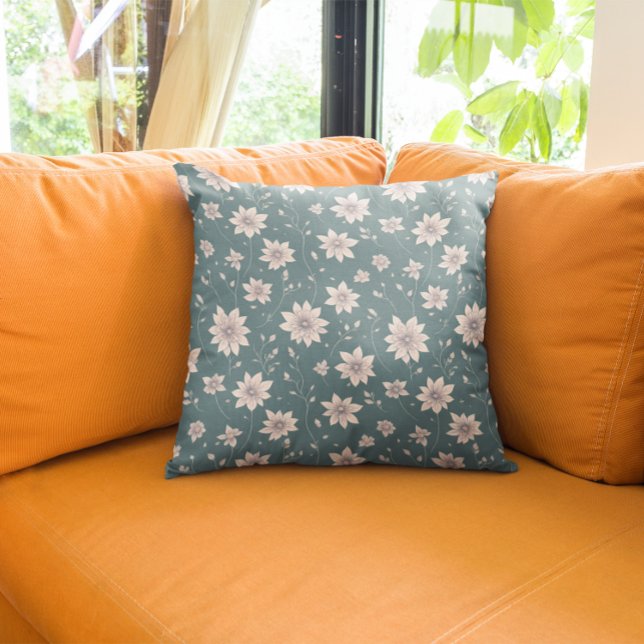 Floral Pattern on Teal Background Cushion (Creator Uploaded)