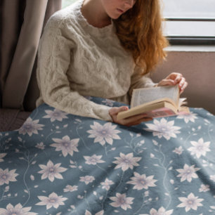 Floral Pattern on Teal Background Sherpa Blanket