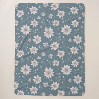 Floral Pattern on Teal Background Sherpa Blanket