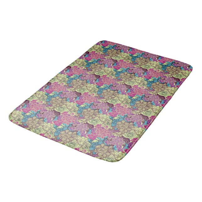 Floral Pattern Orchid Roses Yellow Green Purple Bath Mat (Angled)