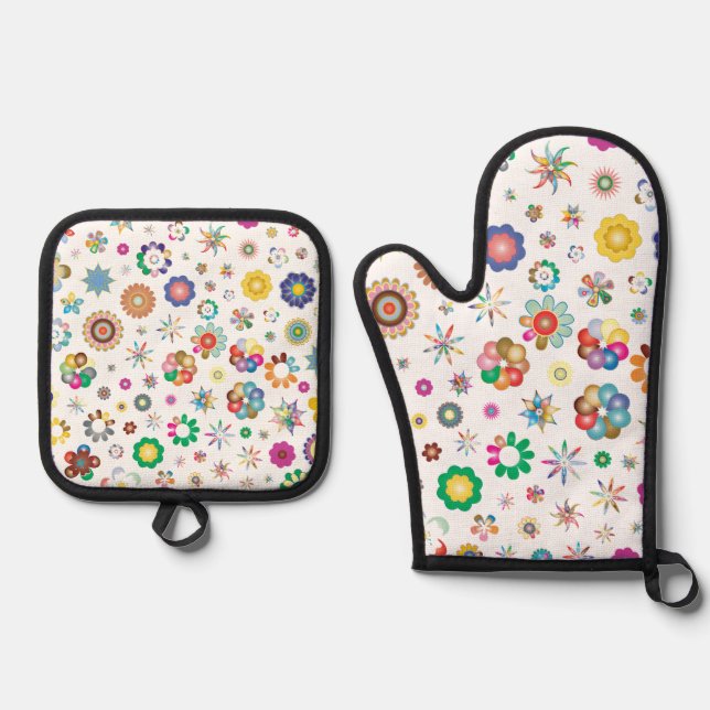 Floral Pattern Oven Mitt & Pot Holder Set (Front)