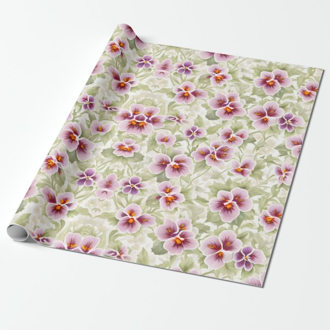 Floral Pattern Pansy Flowers Wrapping Paper (Unrolled)