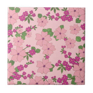 Floral pattern, pastel violet and pink, ceramic tile