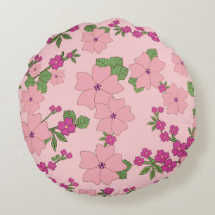 Floral pattern, pastel violet and pink, round cushion