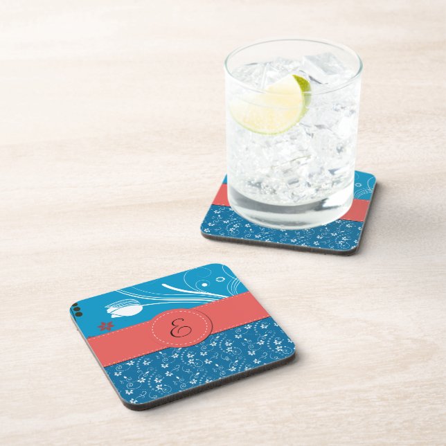 Floral Pattern, Pattern Of Flowers, Monogram Coaster (Right Side)