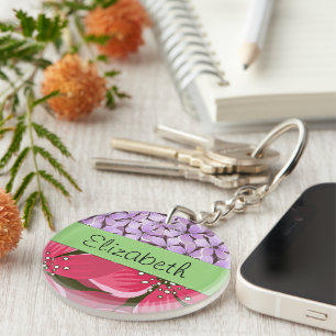 Floral Pattern, Pattern Of Flowers, Your Name Key Ring