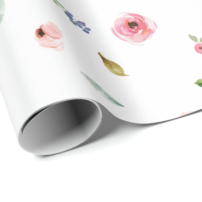Floral Pattern Peony Roses Flowers Cute Pastel Wrapping Paper (Roll Corner)