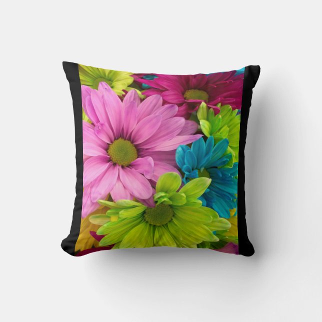 Floral pattern pink green blue  cushion (Front)